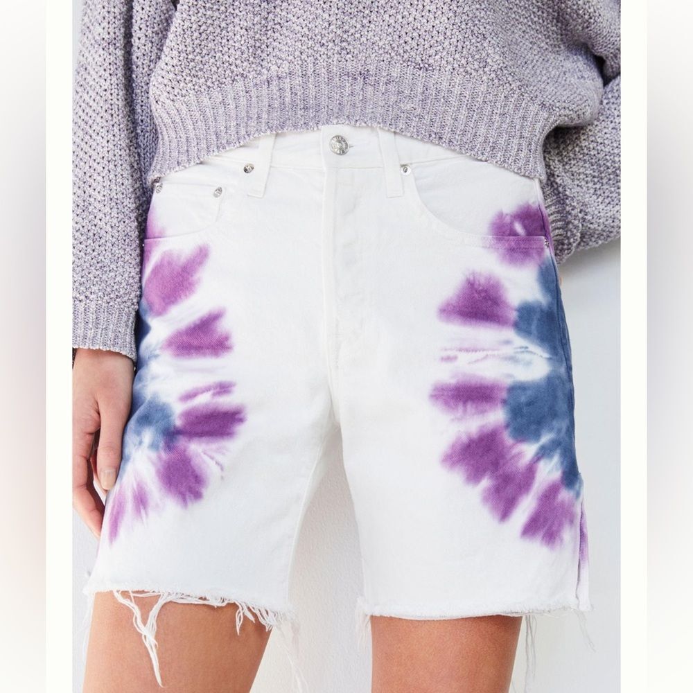 Anthropologie Edwin Cai Tie Dye Denim Bermuda Shorts NWT Size 31 White Purple